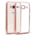 CUSTODIA GEL TPU SILICONE per SAMSUNG SM-J320 GALAXY J3 2016 TRASPARENTE CON CORNICE COLORE ROSA ORO