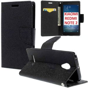 CUSTODIA FLIP ORIZZONTALE per XIAOMI REDMI NOTE 2 CON INTERNO IN TPU, PORTA CARTE, STAND E CHIUSURA MAGNETICA COLORE NERO