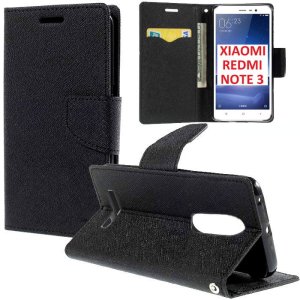 CUSTODIA FLIP ORIZZONTALE per XIAOMI REDMI NOTE 3 CON INTERNO IN TPU, PORTA CARTE, STAND E CHIUSURA MAGNETICA COLORE NERO