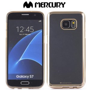 CUSTODIA GEL TPU SILICONE per SAMSUNG SM-G930 GALAXY S7 TRASPARENTE CON CORNICE COLORE ORO ALTA QUALITA' MERCURY BLISTER