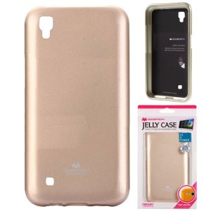 CUSTODIA GEL TPU SILICONE per LG X POWER, K220 COLORE ORO LUCIDO CON GLITTER ALTA QUALITA' MERCURY BLISTER