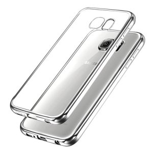 CUSTODIA GEL TPU SILICONE per SAMSUNG SM-G930 GALAXY S7 TRASPARENTE CON CORNICE COLORE SILVER