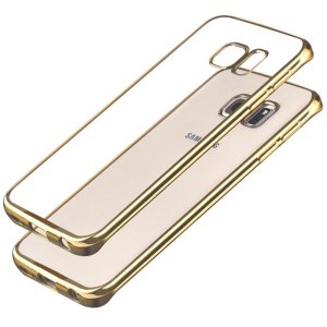 CUSTODIA GEL TPU SILICONE per SAMSUNG SM-G935 GALAXY S7 EDGE TRASPARENTE CON CORNICE COLORE ORO