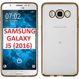 CUSTODIA GEL TPU SILICONE per SAMSUNG SM-J510 GALAXY J5 (2016) TRASPARENTE CON CORNICE COLORE ORO