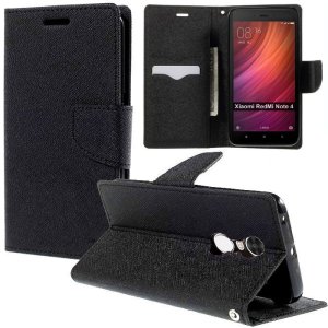 CUSTODIA per XIAOMI REDMI NOTE 4, REDMI NOTE 4X - FLIP ORIZZONTALE CON INTERNO IN TPU, STAND E CHIUSURA MAGNETICA COLORE NERO