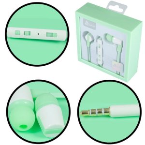 AURICOLARE STEREO con CONNETTORE JACK 3,5mm - GOMMINI, TASTO DI RISPOSTA E MICROFONO VERDE ACQUA CU-1020 ACURA