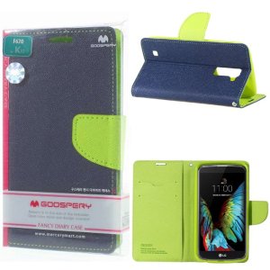 CUSTODIA per LG K10, K420N - FLIP ORIZZONTALE CON STAND, INTERNO IN TPU SILICONE E PORTA CARTE COLORE BLU MERCURY BLISTER