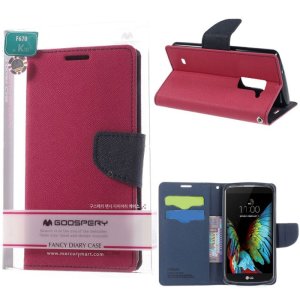 CUSTODIA per LG K10, K420N - FLIP ORIZZONTALE CON STAND, INTERNO IN TPU SILICONE E PORTA CARTE COLORE FUCSIA MERCURY BLISTER
