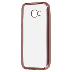 CUSTODIA per SAMSUNG SM-A520 GALAXY A5 (2017) IN GEL TPU SILICONE TRASPARENTE CON CORNICE COLORE ROSA ORO