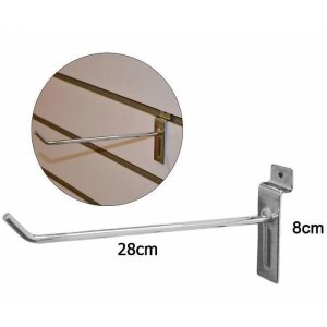 GANCIO SINGOLO IN METALLO LUCIDO CROMATO - PROFONDITA' 28 Cm. - per PANNELLATURE A DOGHE DA ESPOSIZIONE