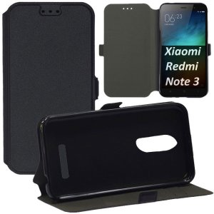 CUSTODIA per XIAOMI REDMI NOTE 3, REDMI NOTE 3 PRO - FLIP ORIZZONTALE SLIM CON INTERNO IN TPU, STAND E PORTA CARTE COLORE NERO