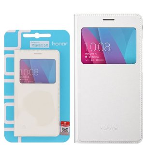 CUSTODIA ORIGINALE per HUAWEI HONOR 5X, GR5 - VIEW COVER FLIP ORIZZONTALE PELLE CON FINESTRA ID COLORE BIANCO BLISTER