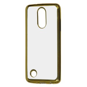CUSTODIA per LG K4 (2017), M160 IN GEL TPU SILICONE TRASPARENTE CON CORNICE COLORE ORO