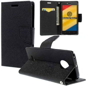 CUSTODIA per MOTOROLA MOTO C - FLIP ORIZZONTALE CON INTERNO IN TPU, STAND, PORTA CARTE E CHIUSURA MAGNETICA COLORE NERO