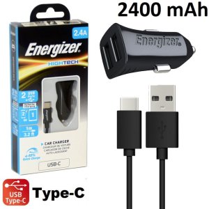 CARICATORE AUTO 2400mAh CON 2 PORTE USB + CAVO USB TYPE-C 2.0 LUNGHEZZA 1 MT COLORE NERO ENERGIZER DCA2BHC23 BLISTER
