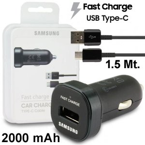 CARICATORE AUTO 2000mAh CON 1 PORTA USB FAST CHARGE + CAVO TYPE-C COLORE NERO EP-LN930CBEGWW ORIGINALE SAMSUNG IN BLISTER