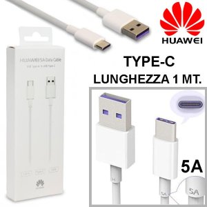 CAVO USB TYPE-C SUPER CHARGE ORIGINALE HUAWEI AP71 - LUNGHEZZA 1 MT CORRENTE NOMINALE 5A COLORE BIANCO BLISTER