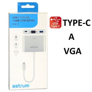 ADATTATORE AUDIO/VIDEO DA USB TYPE-C A VGA FEMMINA CON PORTA USB 3.0 COLORE SILVER DA610 A38061-Q ASTRUM BLISTER