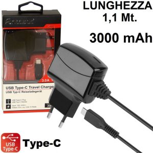 CARICATORE DA RETE 3000mAh 15W CON CONNETTORE TYPE-C - LUNGHEZZA CAVO 1,10 MT COLORE NERO FONTASTIC 250996 BLISTER