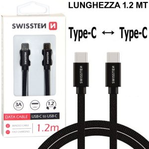 CAVO TYPE-C / TYPE-C CON TRASFERIMENTO DATI FINO A 480Mb/s - LUNGHEZZA 1.2 MT COLORE NERO SWISSTEN 71527201 BLISTER