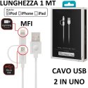 CAVO USB 2IN1 CON DOPPIO ATTACCO LIGHTNING E MICRO USB con CERTIFICATO MFI - LUNGHEZZA 1 MT COLORE BIANCO
