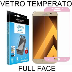 PELLICOLA per SAMSUNG SM-A320 GALAXY A3 (2017) IN VETRO TEMPERATO FULL FACE 0,3mm CON CORNICE COLORE ROSA BLISTER