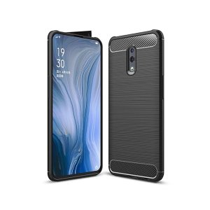 CUSTODIA per OPPO RENO (6.4") IN GEL TPU SILICONE EFFETTO METALLICO CON INSERTI IN FANTASIA CARBONIO COLORE NERO