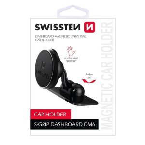 SUPPORTO AUTO UNIVERSALE MAGNETICO CON FISSAGGIO ADESIVO E BRACCIO REGOLABILE IN ALTEZZA COLORE NERO SWISSTEN BLISTER