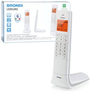 CORDLESS ECO DECT CON DISPLAY IDENTIFICATIVO CHIAMANTE, VIVAVOCE E SVEGLIA COLORE BIANCO BRONDI LEMURE BLISTER