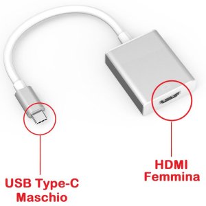 ADATTATORE AUDIO/VIDEO DA USB TYPE-C 3.1 AD HDMI FEMMINA CON RISOLUZIONE 4K COLORE BIANCO E SILVER - ATTENZIONE..