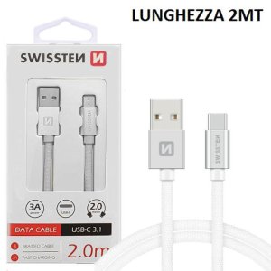 CAVO USB TYPE-C 3.1 IN TESSUTO - LUNGHEZZA 2 MT COLORE SILVER SWISSTEN 71521303 BLISTER