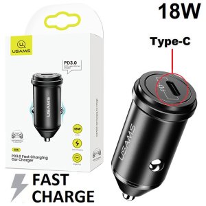 CARICATORE AUTO 3000mAh 18W CON 1 PORTA TYPE-C (FAST CHARGING - RICARICA VELOCE) COLORE NERO USAMS US-CC095 BLISTER