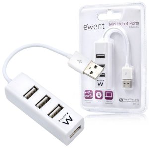 MINI HUB 4 PORTE USB 2.0 EW1122 EWENT CON VELOCITA' DI TRASFERIMENTO FINO A 480Mbps COLORE BIANCO BLISTER