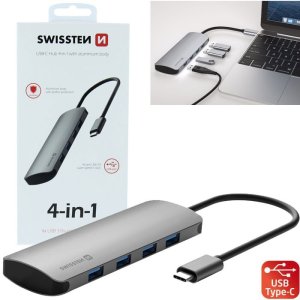 HUB 4 PORTE USB 3.0 CON ATTACCO TYPE-C E VELOCITA' DI TRASFERIMENTO FINO A 5 Gb/s CORPO IN ALLUMINIO 44040101 SWISSTEN BLISTER