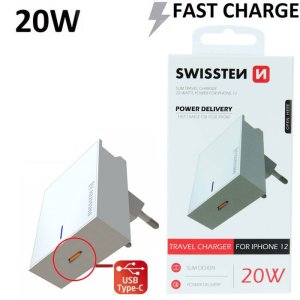 CARICATORE DA RETE 20W CON 1 PORTA TYPE-C (FAST CHARGING - RICARICA VELOCE) COLORE BIANCO 22050600 SWISSTEN BLISTER