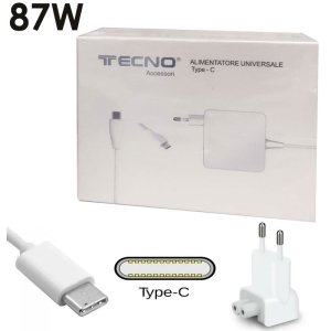 CARICATORE DA RETE UNIVERSALE 87W CON CONNETTORE TYPE-C per NOTEBOOK, MACBOOK, TABLET E PC - COLORE BIANCO TC-7058 TECNO