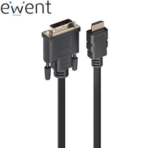 CAVO ADATTATORE HDMI MASCHIO TIPO A 19 PIN A DVI-D MASCHIO 18+1 PIN - LUNGHEZZA CAVO 2MT COLORE NERO EC1350 EWENT