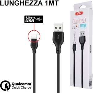 CAVO MICRO USB CON SUPPORTO DI RICARICA QUICK CHARGER - LUNGHEZZA 1 MT COLORE NERO XO NB103 BLISTER