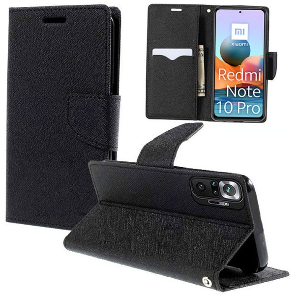 CUSTODIA per XIAOMI REDMI NOTE 10 PRO, NOTE 10 PRO MAX - FLIP ORIZZONTALE CON INTERNO IN TPU, STAND E CHIUSURA MAGNETICA NERO