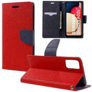 CUSTODIA per SAMSUNG GALAXY A02s (A025F), M02s (M025F) - FLIP ORIZZONTALE CON STAND, INTERNO IN TPU E PORTA CARTE COLORE ROSSO