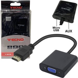 ADATTATORE/CONVERTITORE DA HDMI MASCHIO A VGA FEMMINA + CAVO AUDIO JACK 3,5MM + CAVO MICRO-USB COLORE NERO NERO BLISTER