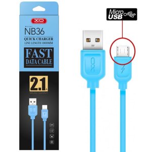 CAVO MICRO USB CON SUPPORTO DI RICARICA QUICK CHARGER (MAX 2.1A) - LUNGHEZZA 1 MT COLORE AZZURRO XO NB36 BLISTER