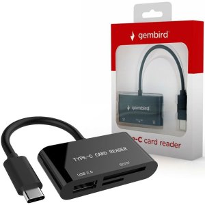 LETTORE DI MEMORIE CON CONNETTORE TYPE-C 3.1 PER SCHEDE SD E MICRO SD CON 1 PORTA USB 2.0 COLORE NERO GEMBIRD BLISTER