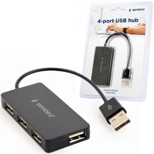HUB 4 PORTE USB 2.0 UHB-U2P4-04 GEMBIRD CON VELOCITA' DI TRASFERIMENTO FINO A 480Mbps E CAVO LUNGHEZZA 15CM COLORE NERO BLISTER