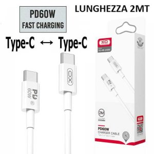 CAVO TYPE-C / TYPE-C CON SUPPORTO FAST CHARGING 60W (MAX 3.0A) LUNGHEZZA 2 MT COLORE BIANCO XO NB-Q190B BLISTER