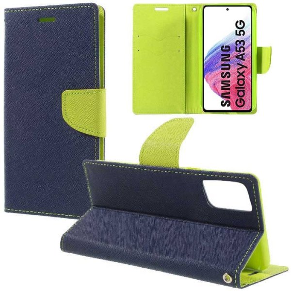 CUSTODIA per SAMSUNG GALAXY A53 5G (SM-A536) - FLIP ORIZZONTALE CON STAND, INTERNO IN TPU SILICONE E PORTA CARTE COLORE BLU