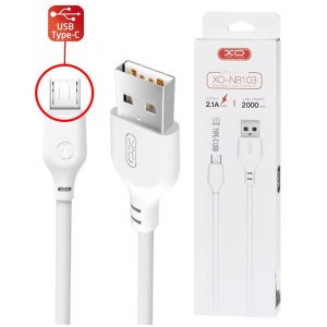 CAVO USB TYPE-C CON SUPPORTO DI RICARICA QUICK CHARGER (MAX 2.1A) - LUNGHEZZA 2 MT COLORE BIANCO XO NB103 BLISTER