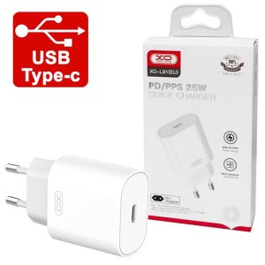 CARICATORE DA RETE 25W CON 1 PORTA TYPE-C (QUICK CHARGER) COLORE BIANCO L91 XO BLISTER
