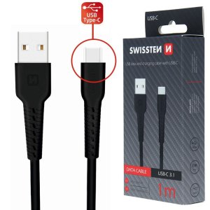 CAVO USB TYPE-C 3.1 CON SUPPORTO FAST CHARGING 2A - LUNGHEZZA 1 MT COLORE NERO SWISSTEN 71505530 BLISTER