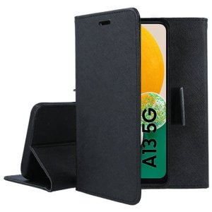 CUSTODIA per SAMSUNG GALAXY A13 5G, A04S - FLIP ORIZZONTALE CON STAND, INTERNO IN TPU SILICONE E PORTA CARTE NERO - ATTENZIONE..